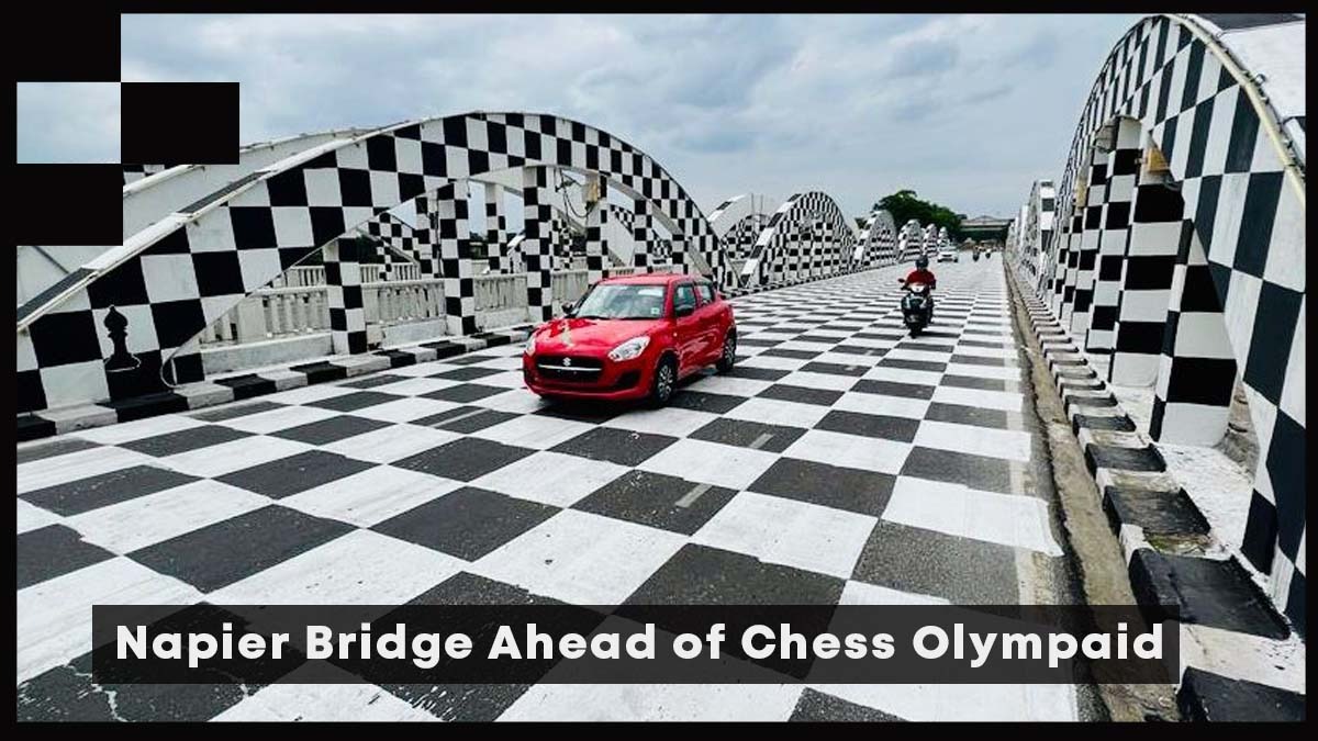 Napier Bridge, Chennai decked up like a chess board just before Chess Olympiad 2022
